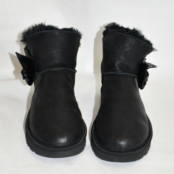 $210 UGG Mini Sequin Bow Wool Lined SHEARLING Bootie BLACK 6 (SE6) - Picture 4 of 11